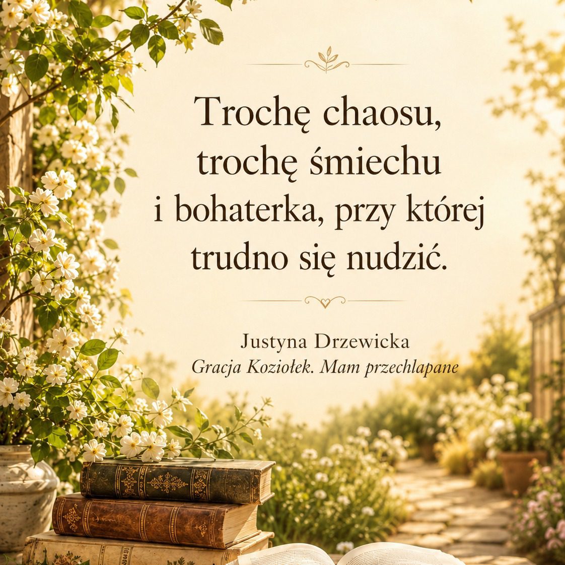 Są takie książki, które idealnie wpadają w początek lata-lekkie, zabawne i po prostu poprawiające humor.

Gracja Koziołek. Mam przechlapane Justyny Drzewickiej to właśnie jedna z nich. Trochę chaosu, trochę śmiechu i bohaterka, przy której naprawdę trudno się nudzić. A i nie można zapomnieć o wszędobylskich kozach, których w Koziołkowie znajdziecie mnóstwo. 

#justynadrzewicka #gracjakoziolekmamprzechlapane #dafcikiwsrodksiazek #JuneVibe #znakemotikon