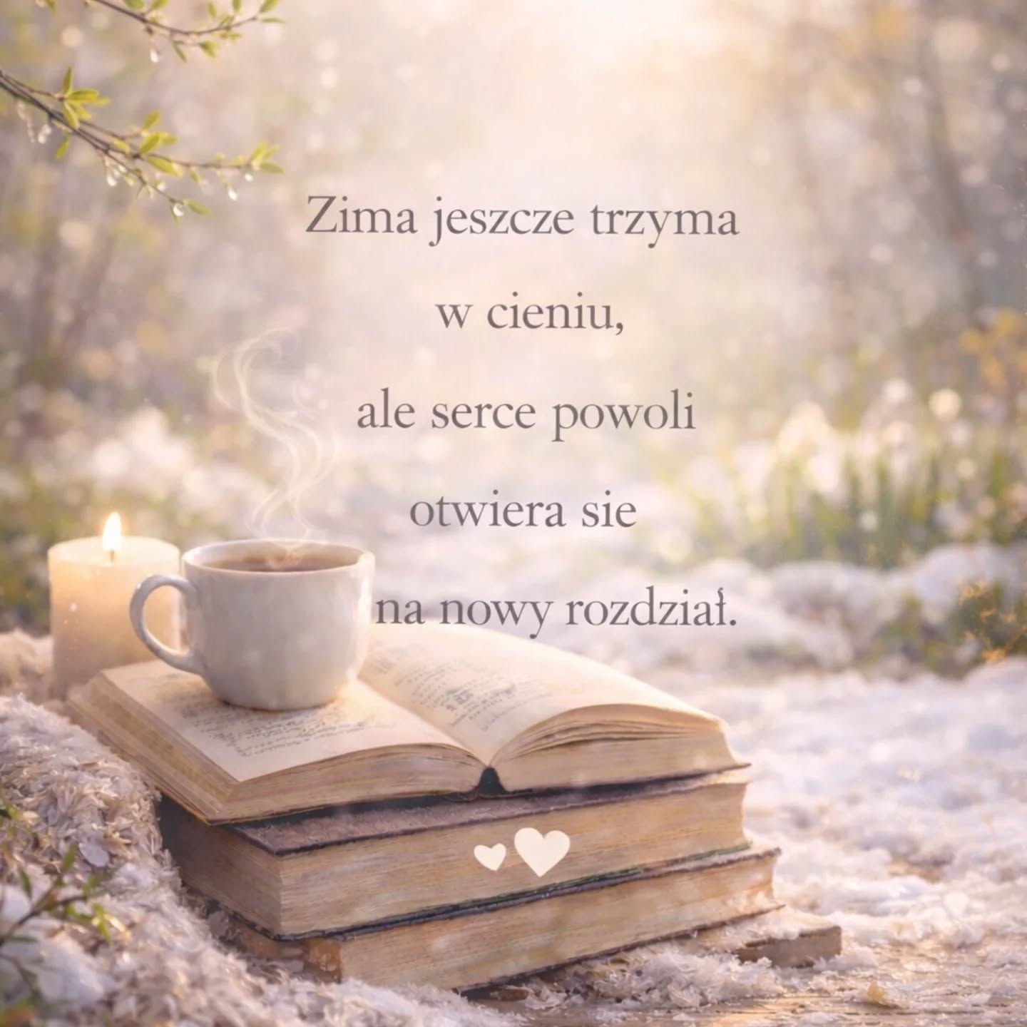 ❄️🍃Zima jeszcze trzyma w cieniu, ale serce powoli otwiera się na nowy rozdział.🍃❄️

Lubię ten moment przejścia. 
Jeszcze chłodno, jeszcze trochę ostrożnie, ale już z myślą, że coś się zaczyna. 
Może nowa historia.
 Może książka, którą odkładałam „na później”.
💚Marzec zawsze pachnie pierwszą stroną.💚

A Ty? Co właśnie zaczęłaś czytać? 

#march #zimowemyśli #wiosnavibes #mwk