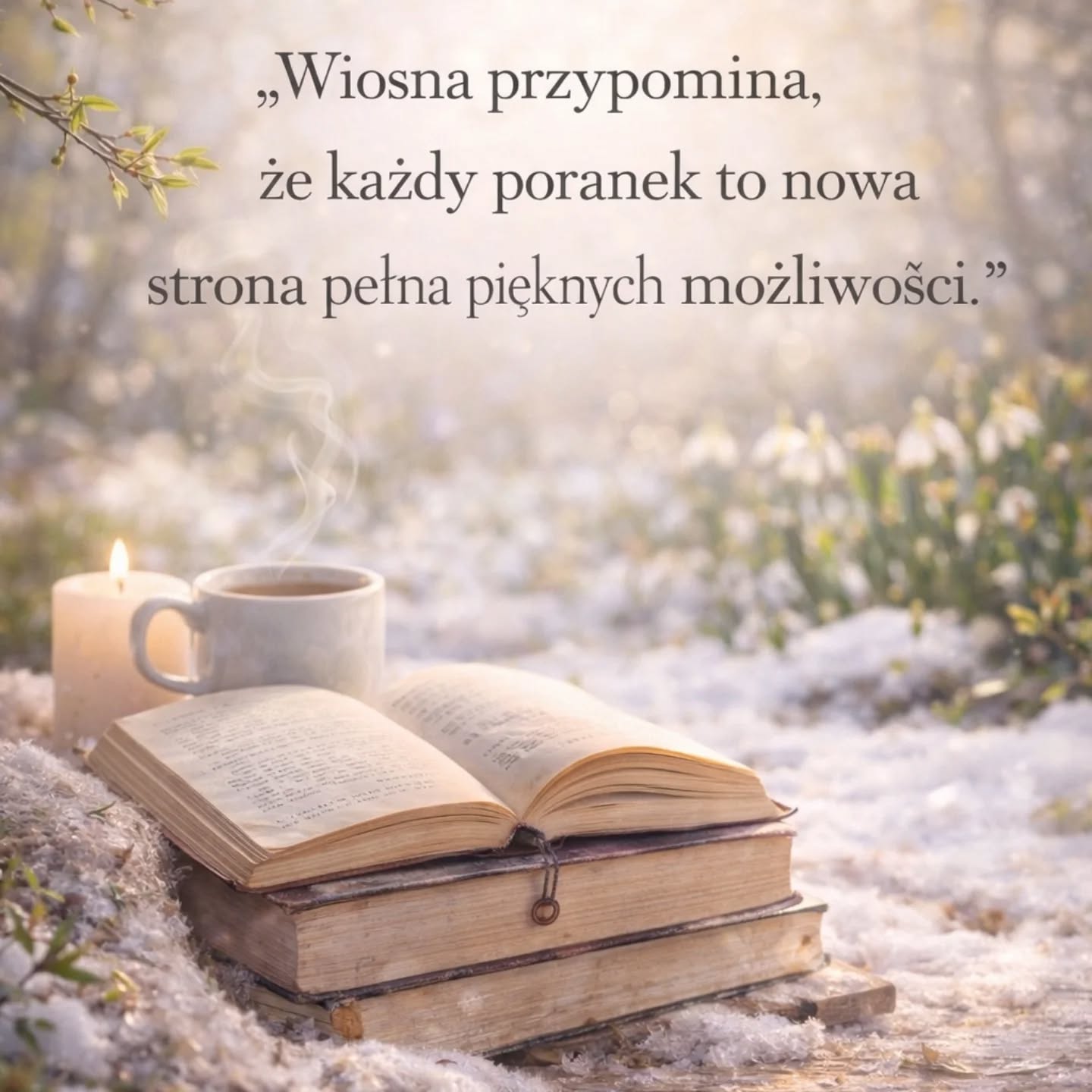 📖💐Wiosna nie przychodzi nagle.
Ona budzi w nas odwagę,
żeby zacząć, nawet jeśli jeszcze trochę się boimy.💐📖

Lubię tę energię.
Nie za głośną i bez spektakularnych efektów, tylko cichą. Taką, która zachęca do spróbowania.
Uczę się że nie wszystko musi być gotowe.
Nie wszystko musi być pewne.
Czasem wystarczy zrobić pierwszy krok.
Albo otworzyć pierwszą stronę.

#wiosennemysli #mwk #marzec #cytatowe #martawsrodksiazek