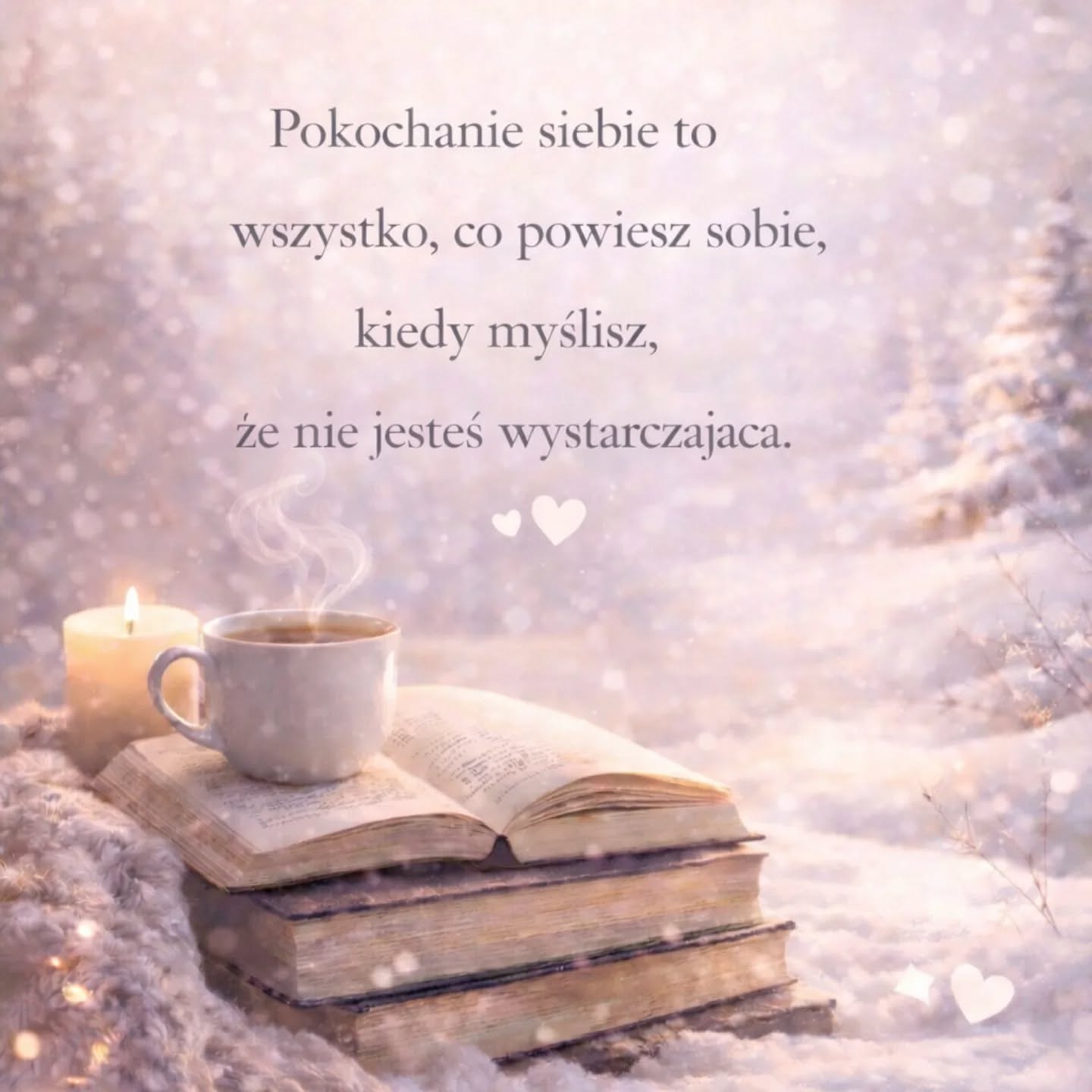❄️Pokochanie siebie to wszystko, co powiesz sobie,
kiedy myślisz, że nie jesteś wystarczająca.❄️

Dziś dzień kochania siebie, więc pora na:

✍️ 5 klasycznych bohaterów, którzy nauczyli się kochać siebie

🍃 Anne Shirley
Za jej zachwyt nad światem, za rumieniec emocji, za to, że nigdy nie przestała być „za bardzo”. Anne nie zmniejszyła siebie, żeby pasować. I za to ją kocham.

💛 Elizabeth Bennet
Za błysk w oku i dumę, która nie była pychą, tylko świadomością własnej wartości. Elizabeth uczy, że można być łagodną i jednocześnie nie pozwolić się umniejszać.

💙Jane Eyre
Za cichą siłę. Za to, że wybrała siebie, nawet gdy serce chciało inaczej. W jej decyzjach jest tyle odwagi, że zawsze czytam je z drżeniem.

💓 Jo March
Za ambicję, która nie potrzebowała zgody świata. Za marzenia większe niż salonowe konwenanse. Jo kochała pisać i to wystarczyło.

🤎 Huckleberry Finn
Za moment, w którym posłuchał własnego sumienia. Za to, że odwaga może być cicha i bardzo osobista.

W klasyce o miłości do siebie nie mówi się za dużo.
Ona pokazuje je w wyborach, w spojrzeniach, w chwilach, gdy bohater przestaje się ze sobą spierać.
A Ty, kogo czytasz z sercem trochę bardziej otwartym niż zwykle? 📖❄️
#zimowemysli #february #martawsrodksiazek #dzieńkochaniasiebie #13piątek