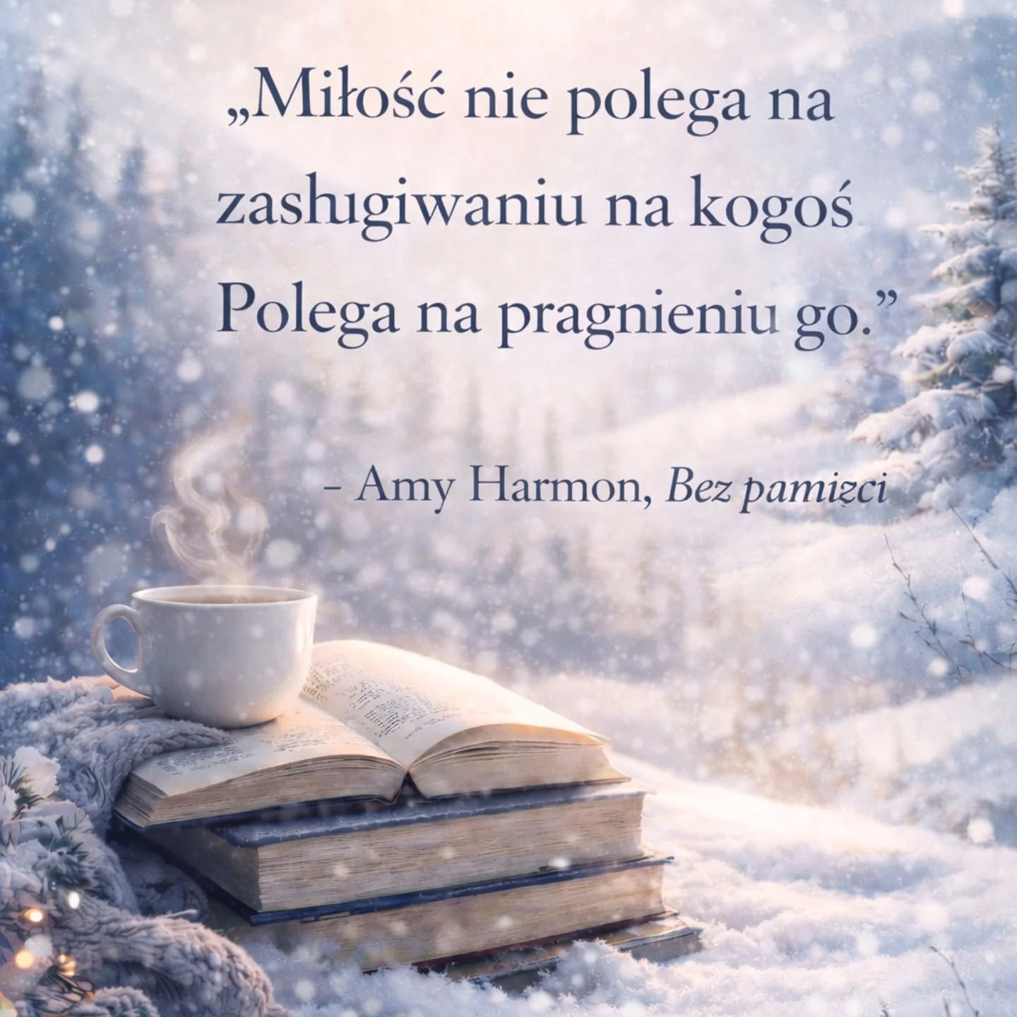 📖❄️
„Miłość nie polega na zasługiwaniu na kogoś. Polega na pragnieniu go.” — Amy Harmon

Ten cytat zatrzymał mnie na dłużej.
Bo złapałam się na tym, jak często próbuję być „wystarczająca”, zamiast po prostu być sobą.

Czytając tę historię, poczułam, że miłość nie powinna męczyć ani udowadniać czegokolwiek.
Powinna być spokojem. Obecnością. Czymś, co wybiera się sercem, nie strachem.

Zima sprzyja takim refleksjom.
Cichym, prawdziwym i zostającym na dłużej.

📚 A Ty — czytasz teraz coś, co porusza Cię bardziej niż się spodziewałaś?

#bookstagram #czytambolubię #AmyHarmon #zimowaczytelnia#mwk